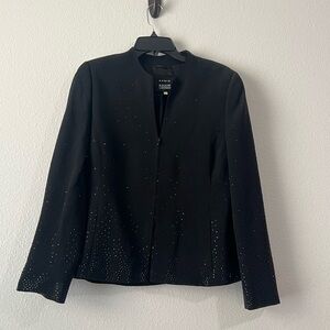 Akris Gergdorf Goodman Black Crystal-Embellished Collarless Blazer, Size US 10